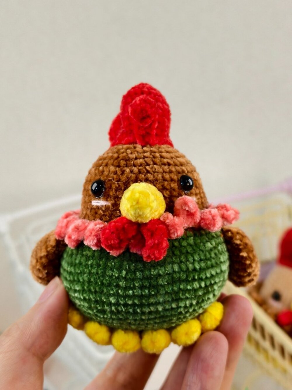 Handmade Amigurumi Crochet Green Hen Plushie